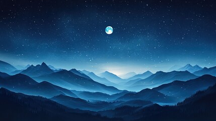 Fototapeta premium Cosmic landscape with gradient grainy texture and celestial night scene
