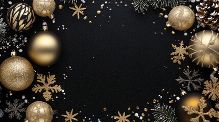 Premium Christmas background with copy space. Black and gold Christmas banner