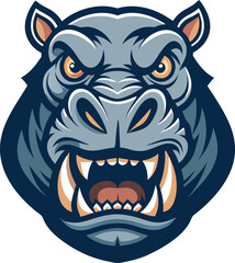 Aggressive Cartoon Hippopotamus Head Illustration