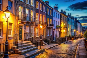 Fototapeta premium A glimpse of Bristol's Georgian terraces under the starry sky.