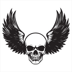 
Simple vector logo of a skull with wings, on a pure white background.
