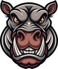 Angry Hippopotamus Mascot Cartoon Illustration