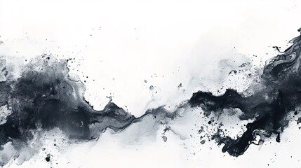 Abstract watercolor background with black and white fluid shapes 