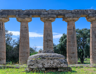 Temple of Hera at Paestum in Italy: view across the cella.