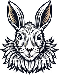 Black And White Rabbit Portrait Illustration