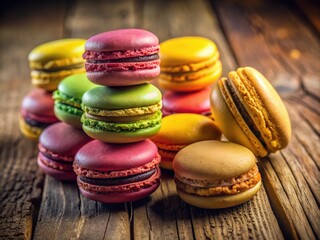 A rustic setting highlights the beauty and allure of colorful macarons.