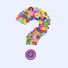 Large Question Mark. Cartoon Buttons Vector Concept. Handmade Background