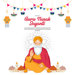 happy guru nanak jayanti for greeting card, social media post