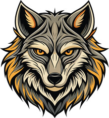Fierce Wolf Head Illustration with Orange Fur
