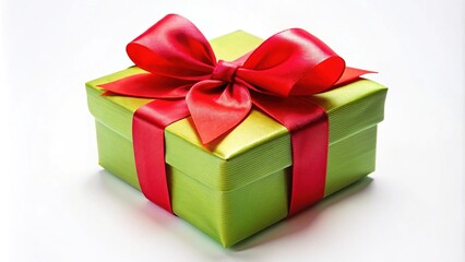 Obraz premium A white gift box with a dramatic touch - a bold red satin bow, all against a clean white background.