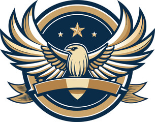 Golden Eagle Crest with Wings and Stars