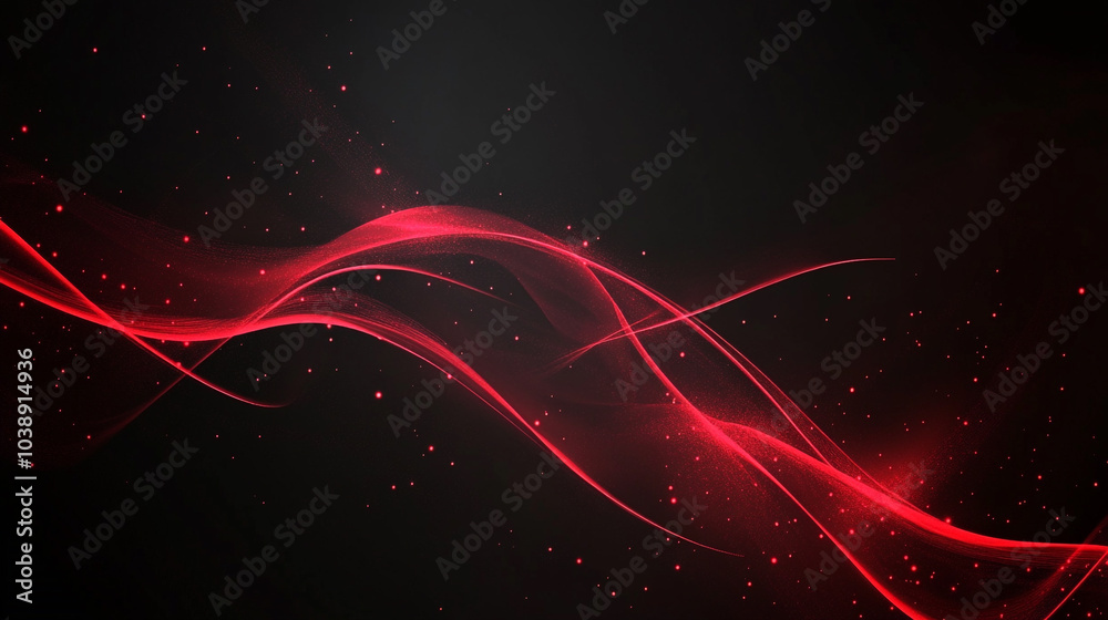 Poster abstract red wave patterns on a dark background with shimmering particles