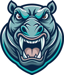 Aggressive Blue Hippopotamus Mascot Illustration