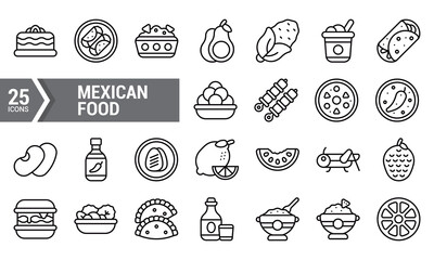 25 Line Icons of Mexican Food for Design Projects.