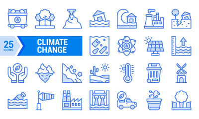 Climate Change Icon Set in Blue Lineal Style.