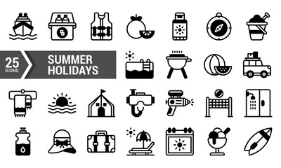 25 Summer Holidays Icons in Lineal Style.