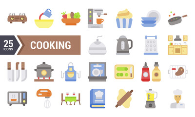 25 Flat Icons for Cooking and Food Preparation.