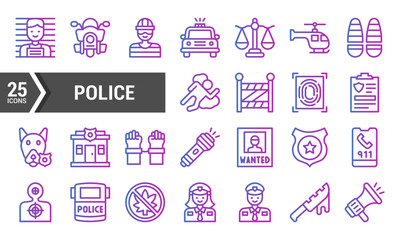 25 Line Icons of Police Gradient Design.