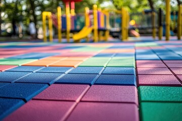 Vibrant rubber flooring in the park s play area