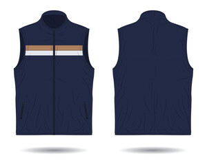 Modern blue padded vest mockup front and back view