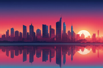 Fototapeta premium Silhouette of modern city at sunset 