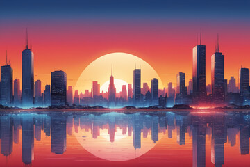 Fototapeta premium Silhouette of modern city at sunset 