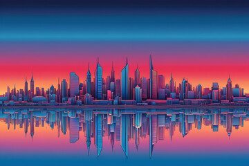 Fototapeta premium Silhouette of modern city at sunset 