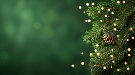 Christmas Tree Branches with Lights and Blank Space for Text