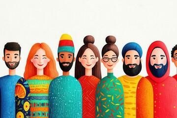 Diverse group embracing fairness, tolerance, and common humanity, flat design illustration