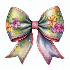 Soft colors floral bow coquette bow isolated on white background, spring flowers bow vector design, isolated coquetteI llustrator Artwork, easter coquette, bouquet of flowers vector