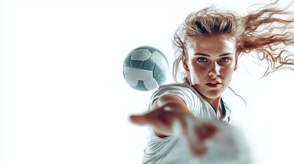 Female handball player catching the ball in action