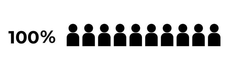 People icon graphic vector, black man pictogram concept, people infographic percentage chart on white background. 100% infographic percent