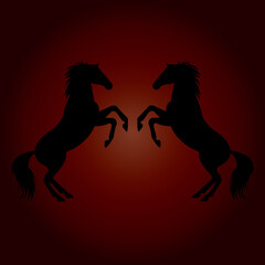 two horses on black