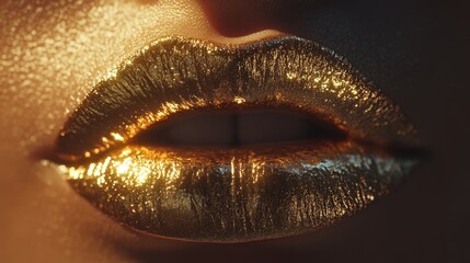 Gold lips. Premium fashion background