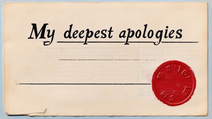 Vintage Apology Card with Elegant Script and Red Seal Evoking Nostalgia and Sentiment in Stationery Design