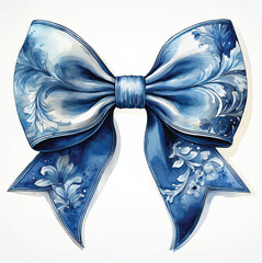 Blue floral bow coquette bow isolated on white background, spring flowers bow vector design, isolated coquetteI llustrator Artwork, easter coquette, bouquet of flowers