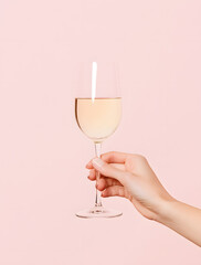 Hand Holding Up an Elegant Glass of Wine: Celebrating Moments of Sophistication and Enjoyment