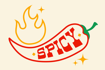 Vector illustration of a spicy chilli pepper with flame. Red chilli pepper with flame for Mexican or Thai food.