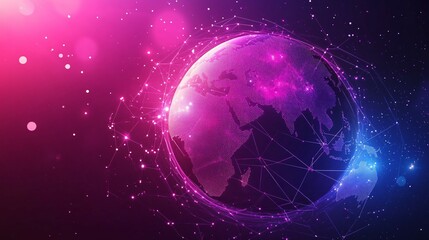 Obraz premium Global Network with Pink and Blue Lights and Connections