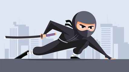 Fototapeta premium Adobe Illustrator ArtworkCool 2d illustration of a modern ninja, cartoon ninja mascot