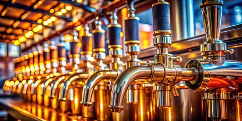 The monochromatic image emphasizes the industrial aesthetic and metallic details of the tap's construction.