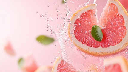 Fototapeta premium A grapefruit halved and garnished with a green leaf