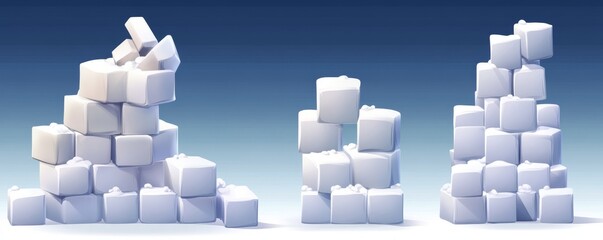A collection of stacked white cubes in various formations against a soft gradient background, representing structure and balance.