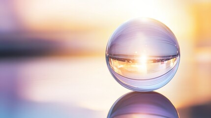 A crystal ball reflects a colorful sunset, creating a mesmerizing visual effect, perfect for artistic and abstract themes.