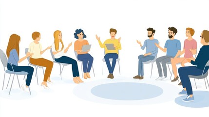 A diverse group of people engaging in a lively discussion during a meeting, fostering teamwork and collaboration.