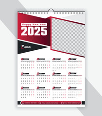 Single page colorful travel agency wall calendar design template. 2025 Calendar Template Design,. One-page wall calendar design for 2025. Wall calendar vector for corporate