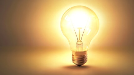 A glowing light bulb radiating soft warm light, symbolizing ideas, innovation, and creativity in a minimalist style.