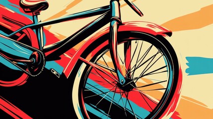Fototapeta premium Bicycle rolling through colorful comic book background