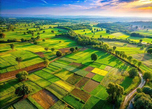 Verdant swathes paint the aerial canvas, a testament to nature's bounty.