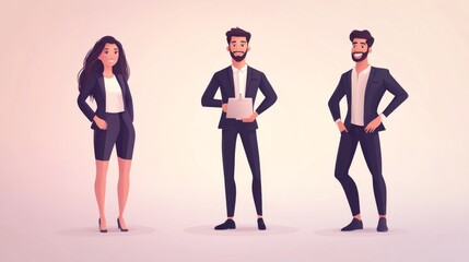 Naklejka premium A modern business group showcasing diverse professionals in stylish attire, ideal for corporate and teamwork themes.